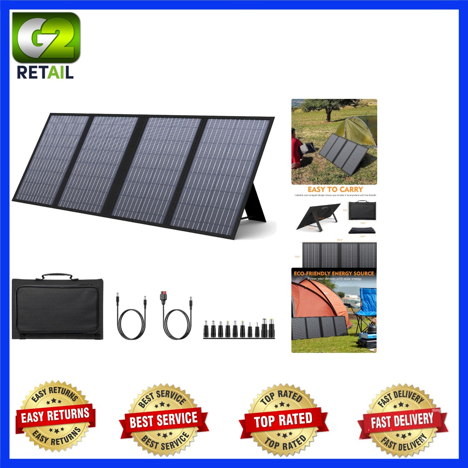 60W High-Efficiency Solar Panel with 11 Connectors for Camping Adventures