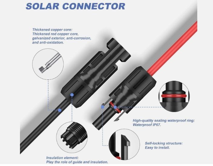 1 Pair 10 Meter Solar Panel Extension Cables Wire Black & Red 10AWG Gauge 6mm²