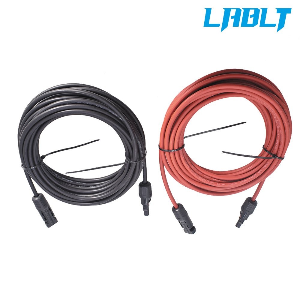 LABLT 30 FT 12 AWG Black and Red Solar Panel Extension Cable Wire Connector