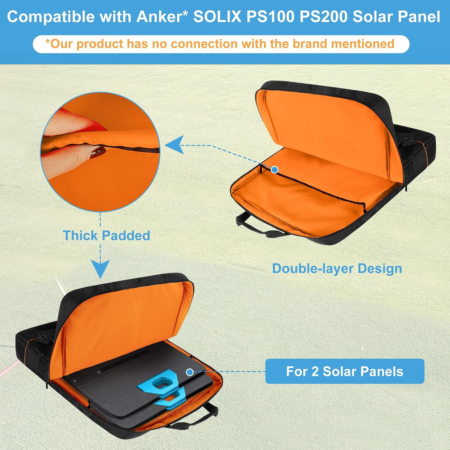 Solar Panel Bag, Carrying Case Compatible with Anker SOLIX PS30 PS100 PS200, Dou