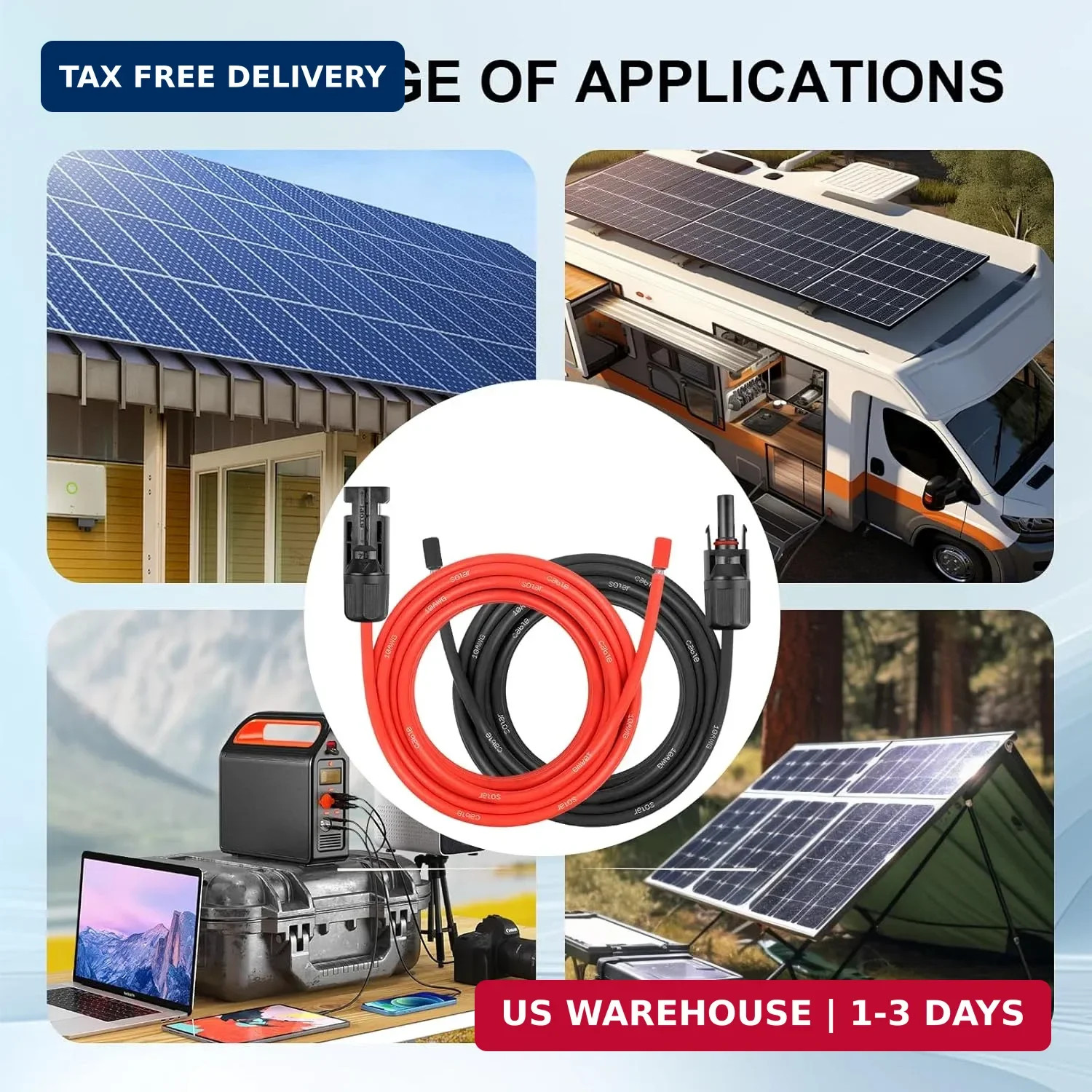 10AWG Solar Extension Panel Cable – 50FT Solar Wire with Waterproof Female and M