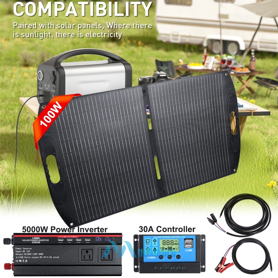 5000W 110V Power Inverter With 200W Foldable Solar Panel Solar Generator Home RV