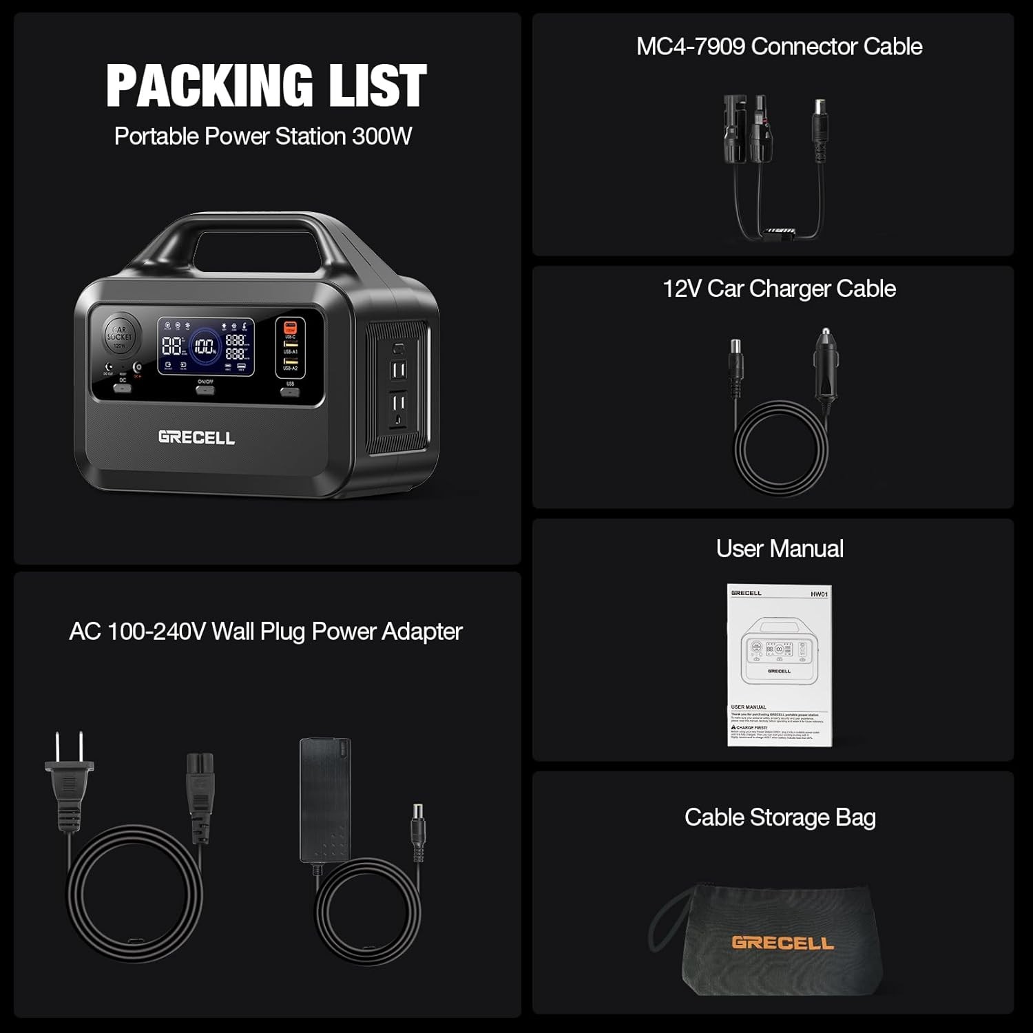 GRECELL Portable Power Station 300W, 288Wh Lithium Battery, 60W Fast Charging, U