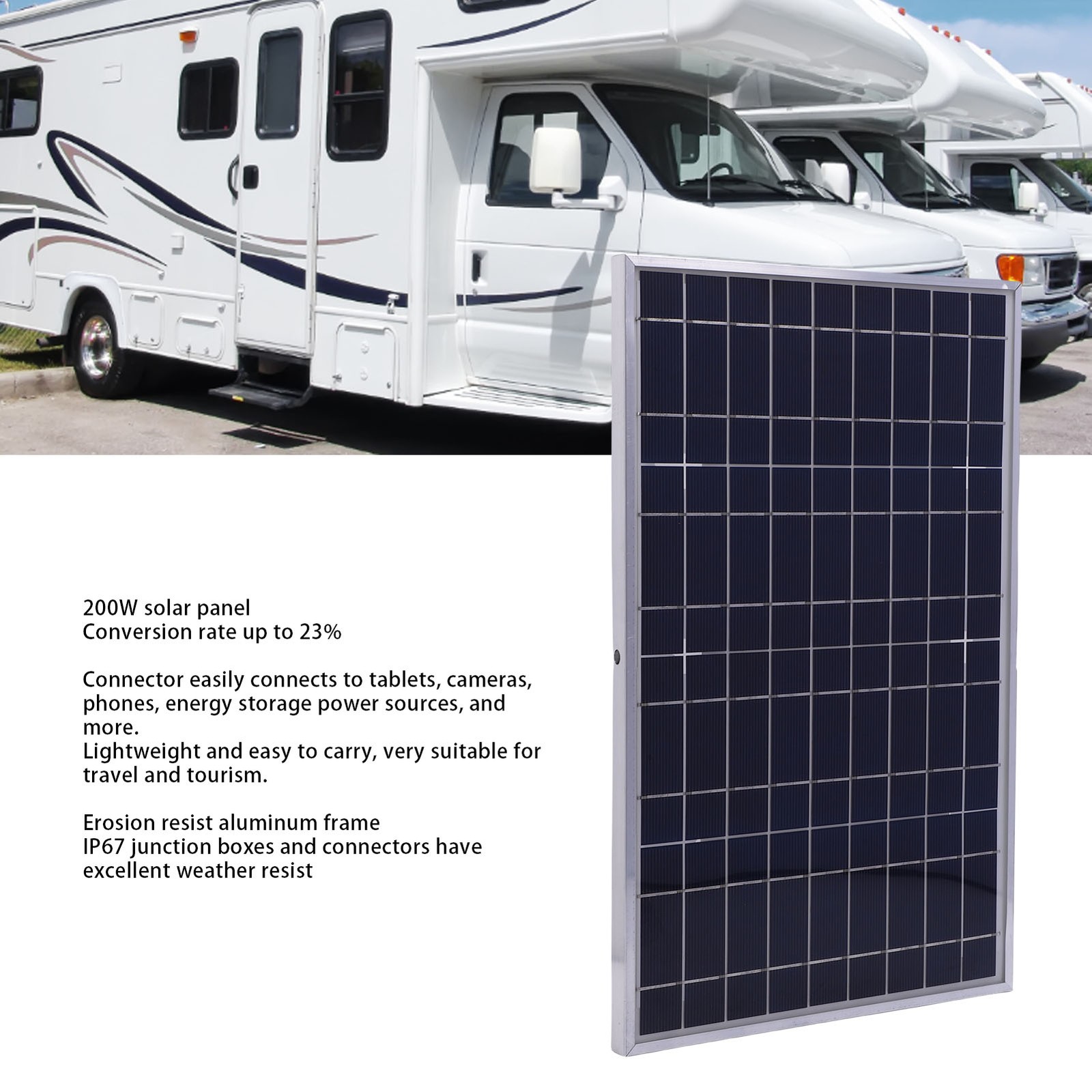 1-200W Solar Panel Kit With Charger Controller For RVs Boats Travel Camping