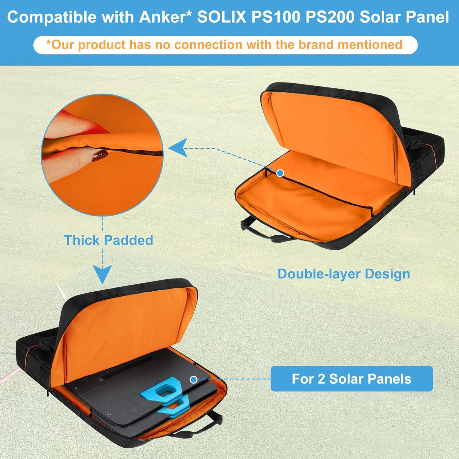 Solar Panel Bag, Carrying Case Compatible with Anker SOLIX PS30 PS100 PS200, Dou