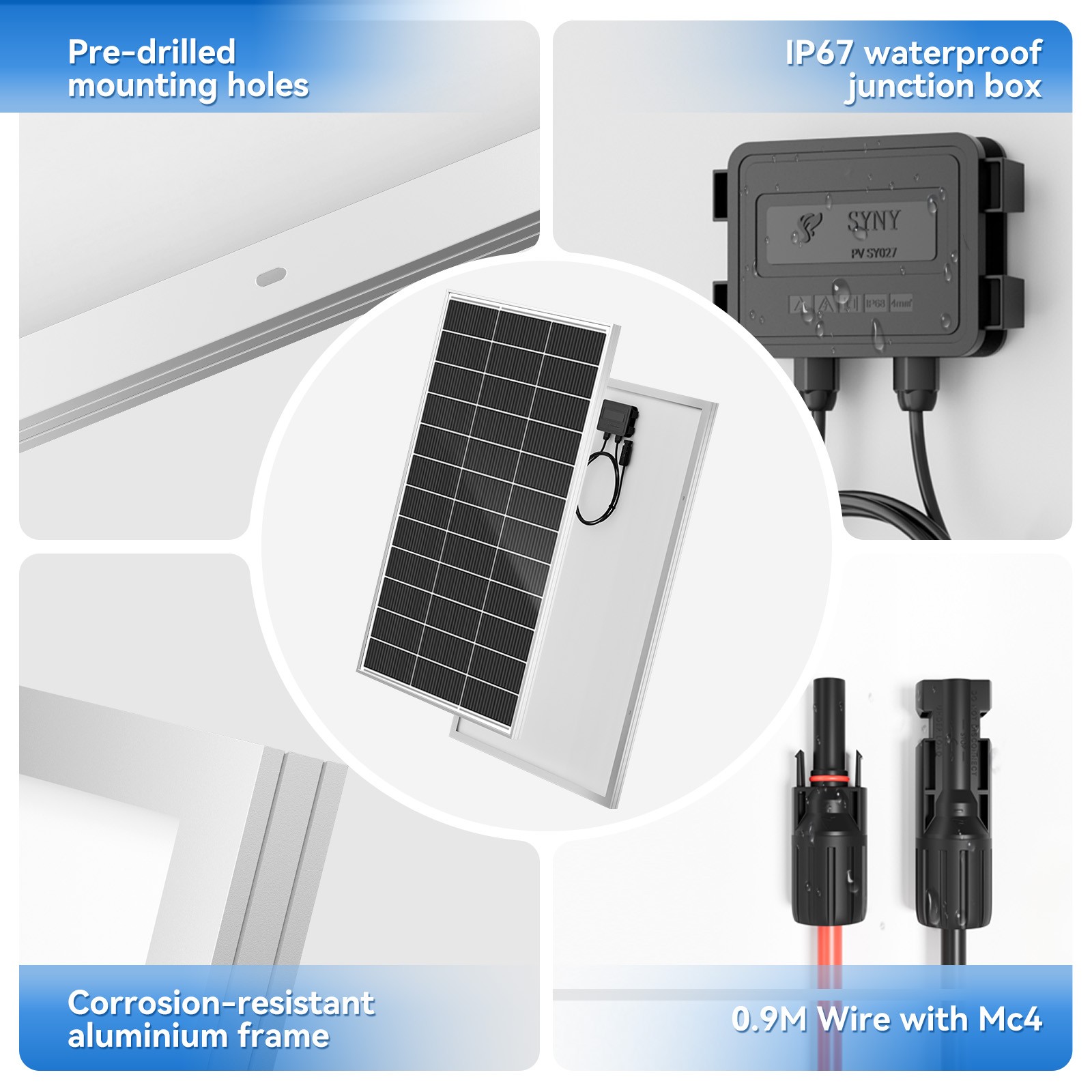 200W Solar Panel Mono 12V Battery Charge RV PV Home Off-Grid Battery Power Grid