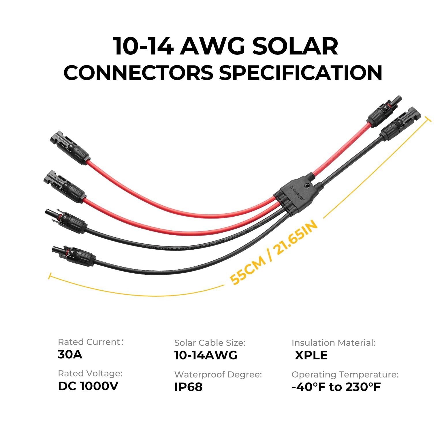 BougeRV Solar Parallel Connectors for 2 Solar Panels 2 to 4 Y Branch 10AWG