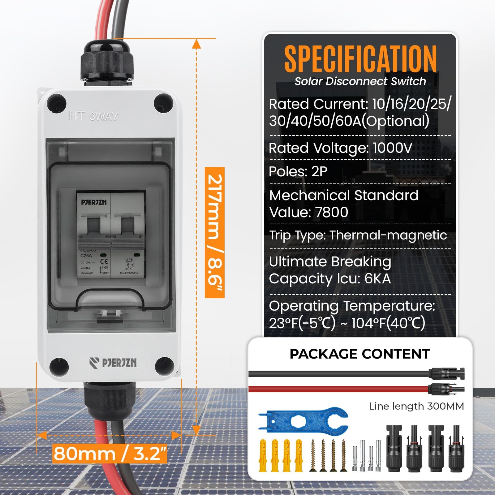 Solar Panel Disconnect Switch 1000V DC/AC 25A PV Disconnect Switch Outdoor Mi…