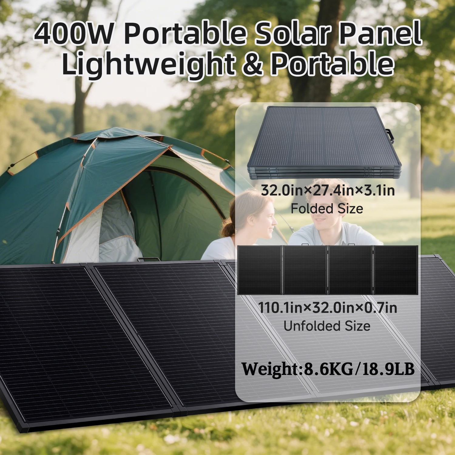 400W Portable ETFE Solar Panel Foldable for Power Station Charging Solar Charger