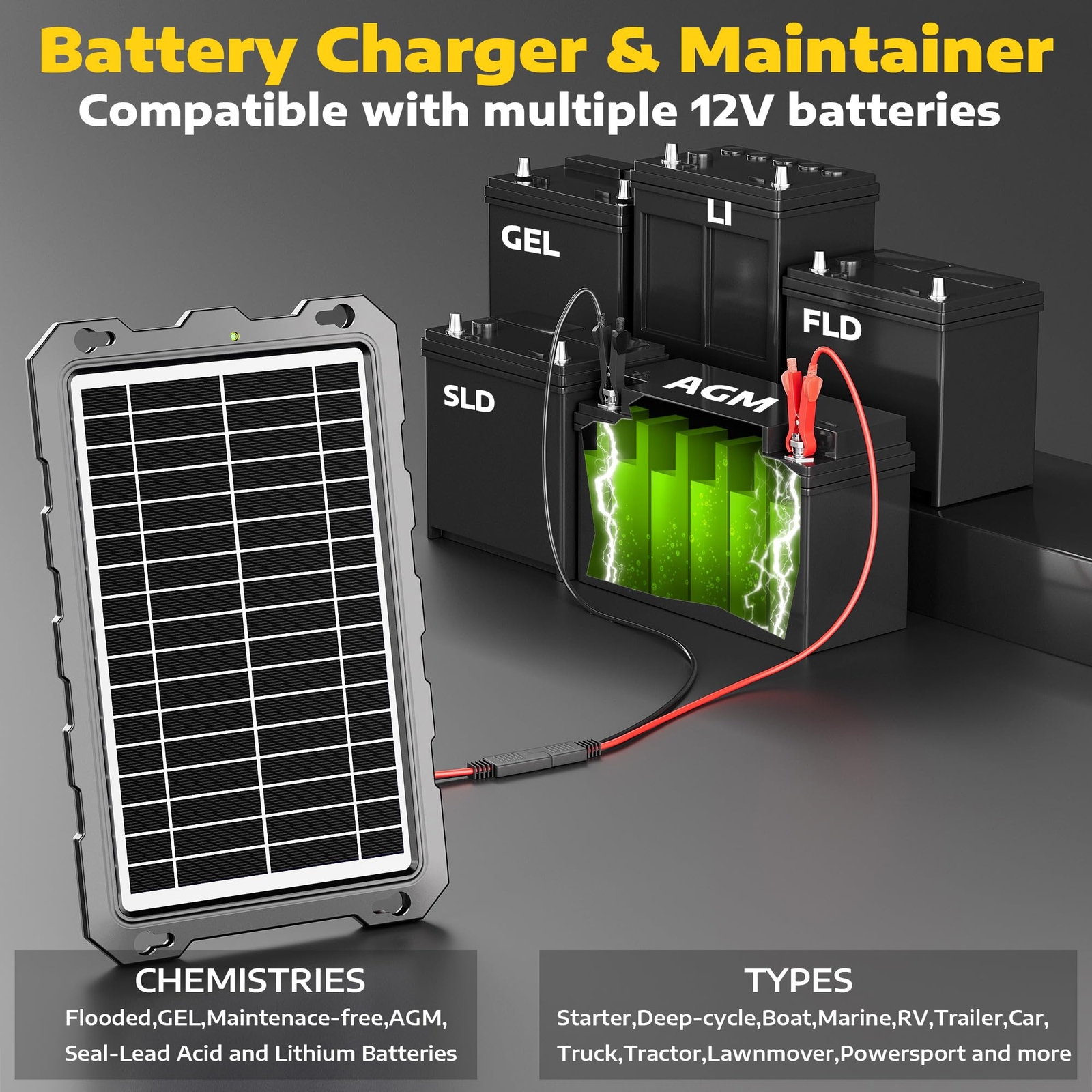 12V Solar Trickle Charger for Boat Battery Solar Battery Charger 12 Volt Wate…