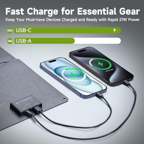 Charger, SP001 Solar Charging Kit with 5V USB-A 21W 5V Foldable Solar Panel