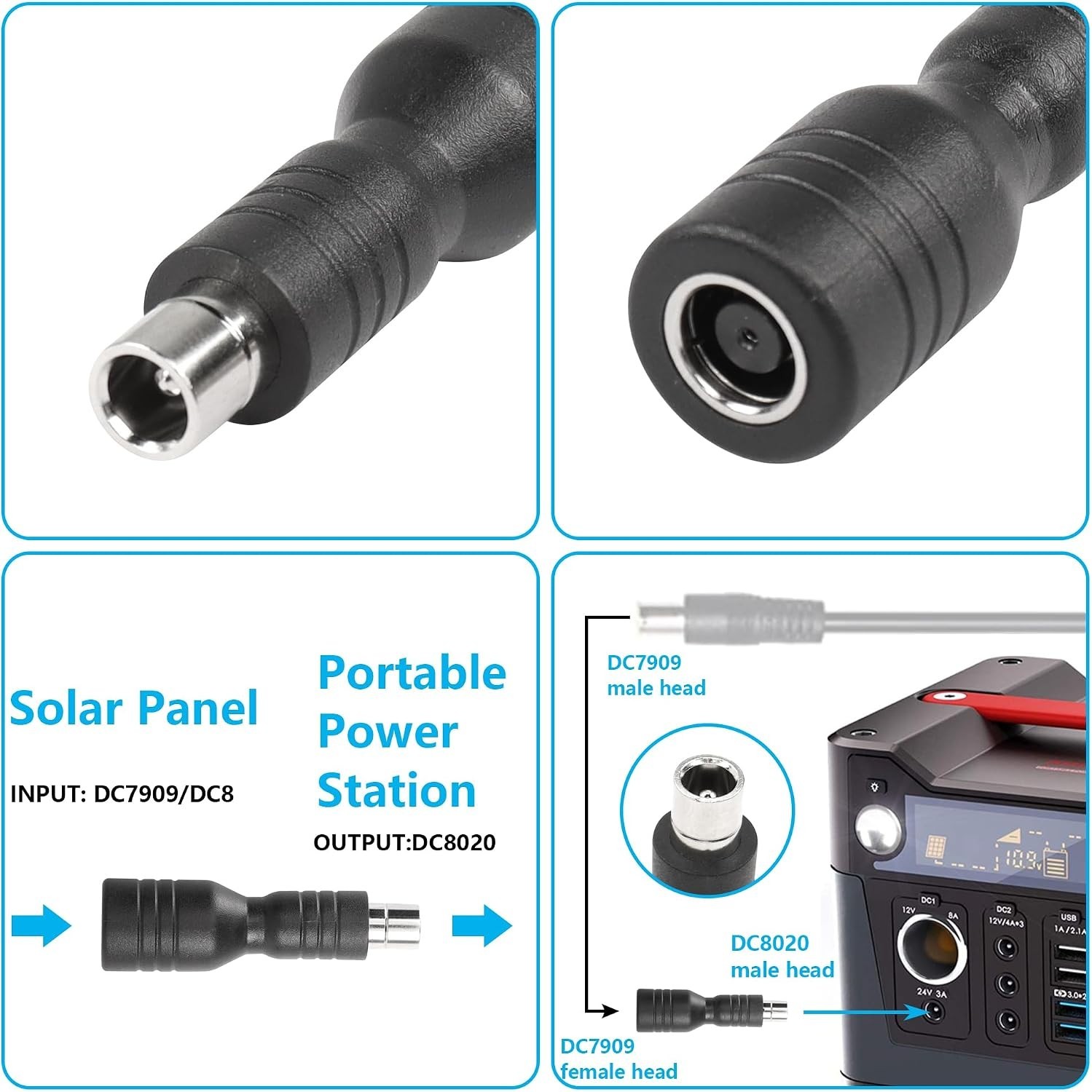 DC7909 to DC8020 Connector Adapter – Ideal for RV Solar Power Stations