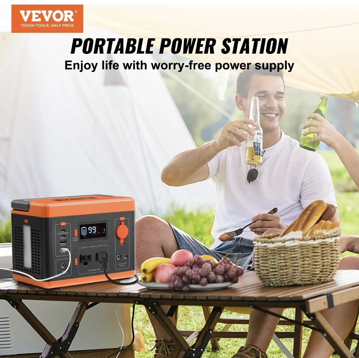 VEVOR Portable Power Station Solar Generator 296Wh 300W Backup Lithium Battery