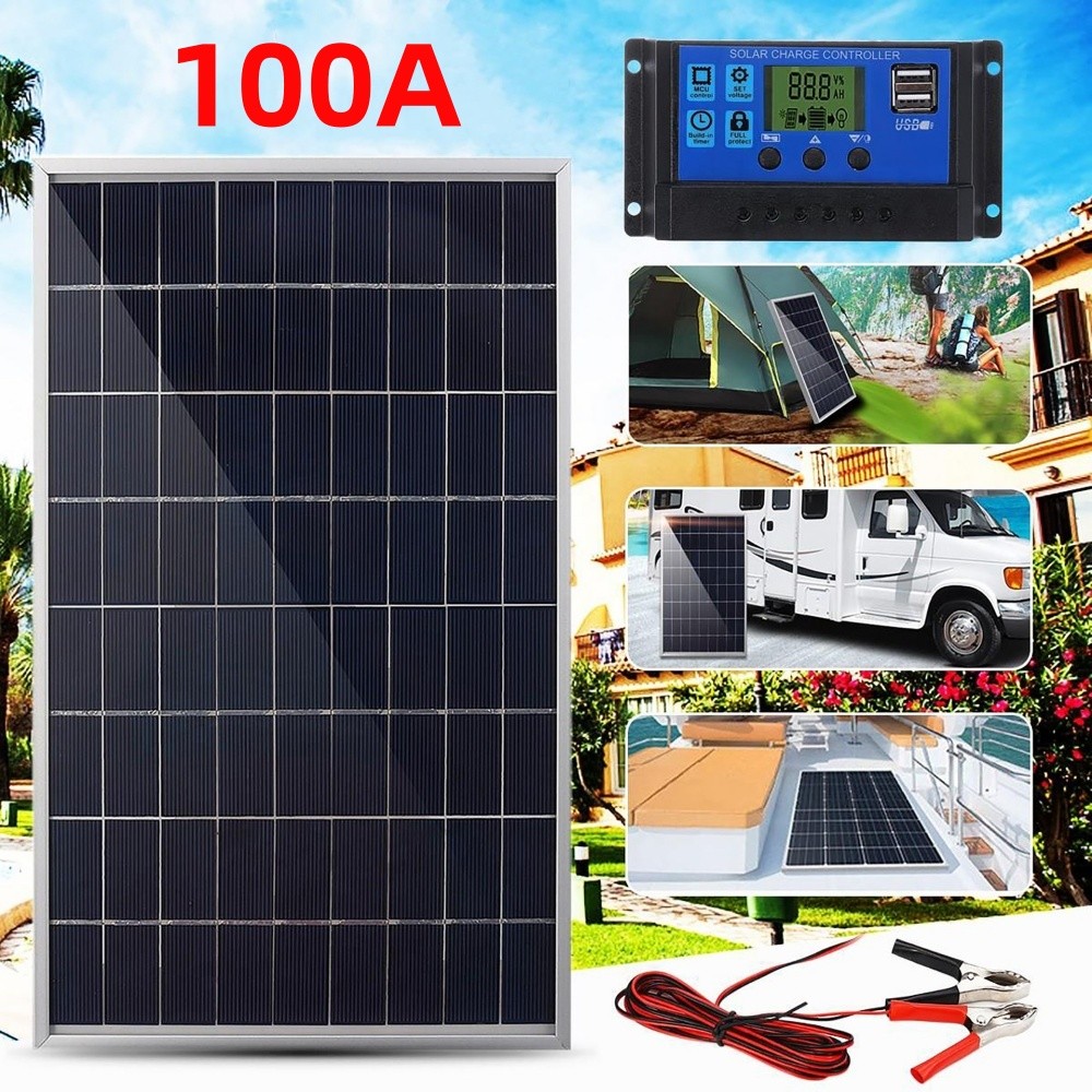 2 Set 20W Solar Panel Kit 100A 12V Battery Charger w/ Controller Caravan Boat RV