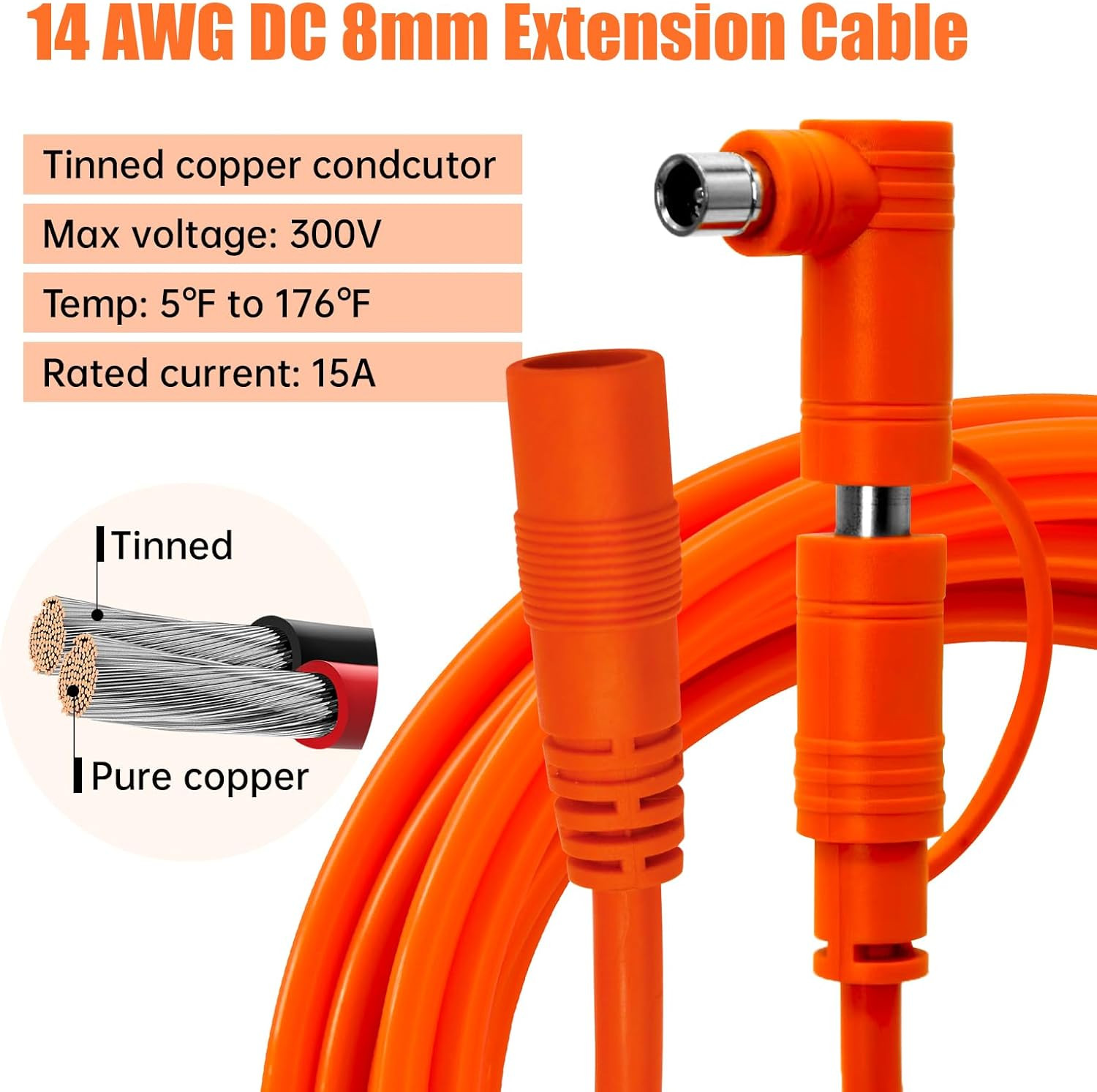 100FT 14 AWG Solar Extension Cable for Jackery & GZ Yeti Power Stations