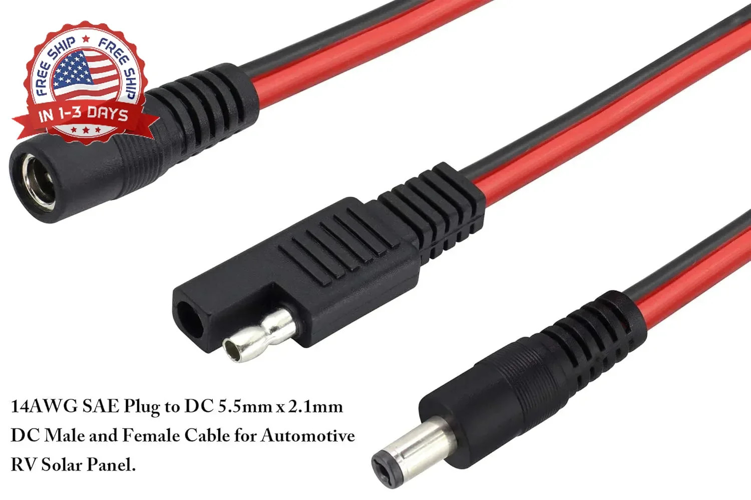 SAE Plug to DC 5.5 x 2.1mm (Female and Male) Adapter Cable with SAE Polarity Rev