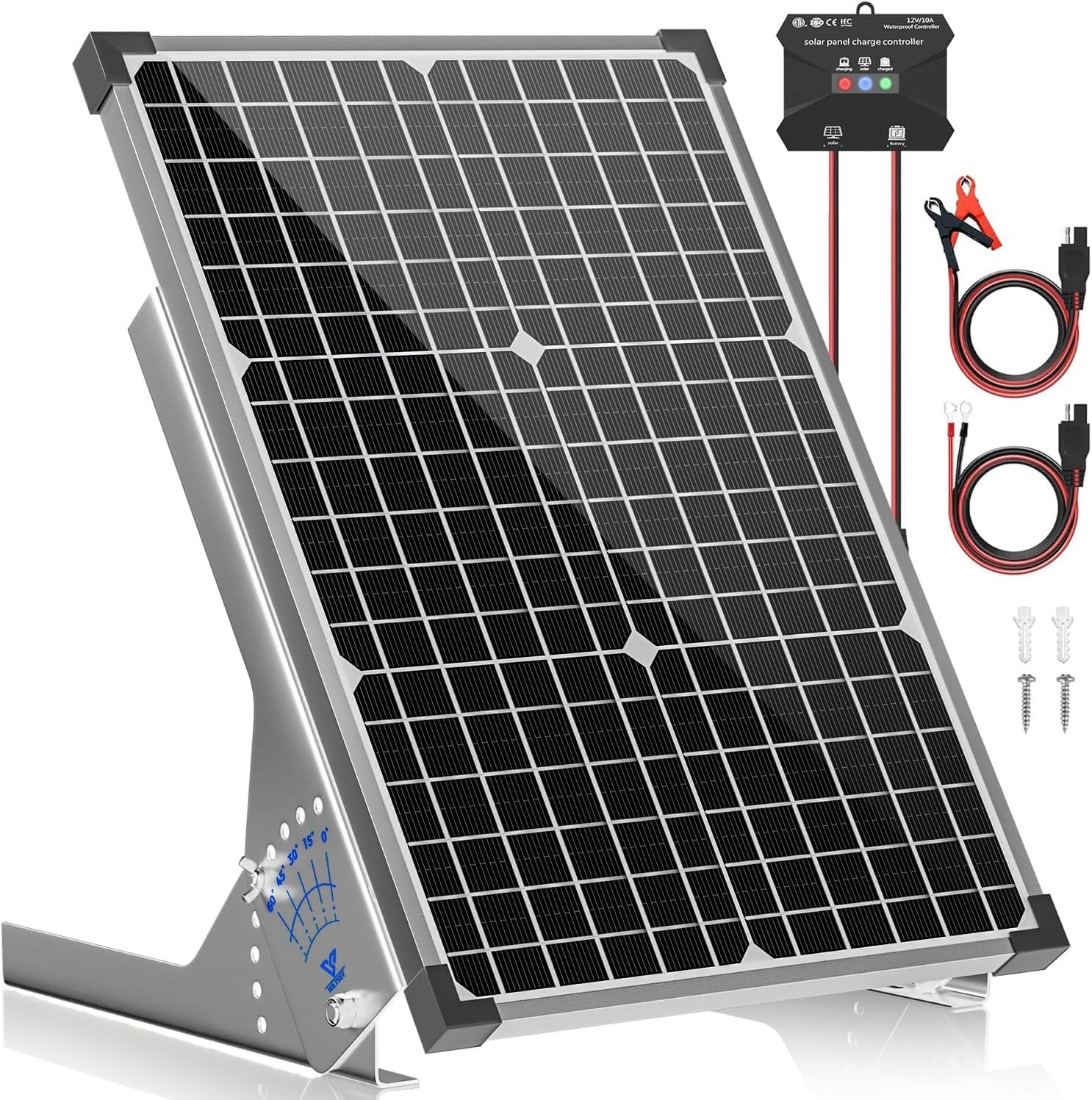 Versatile 30W Solar Panel Kit with Adjustable Bracket & LED Monitoring Lights
