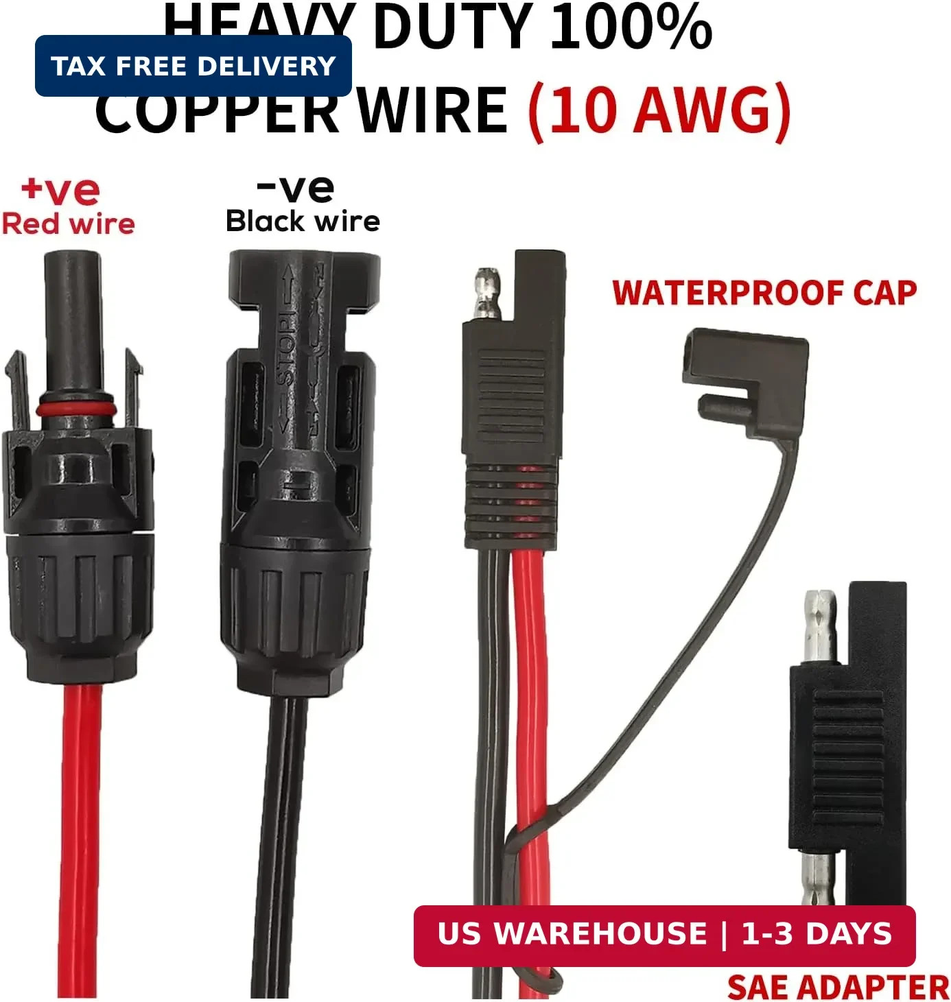 10 AWG SAE to Solar Panel Adapter, RV Solar Panel Connector Cable, Solar to SAE