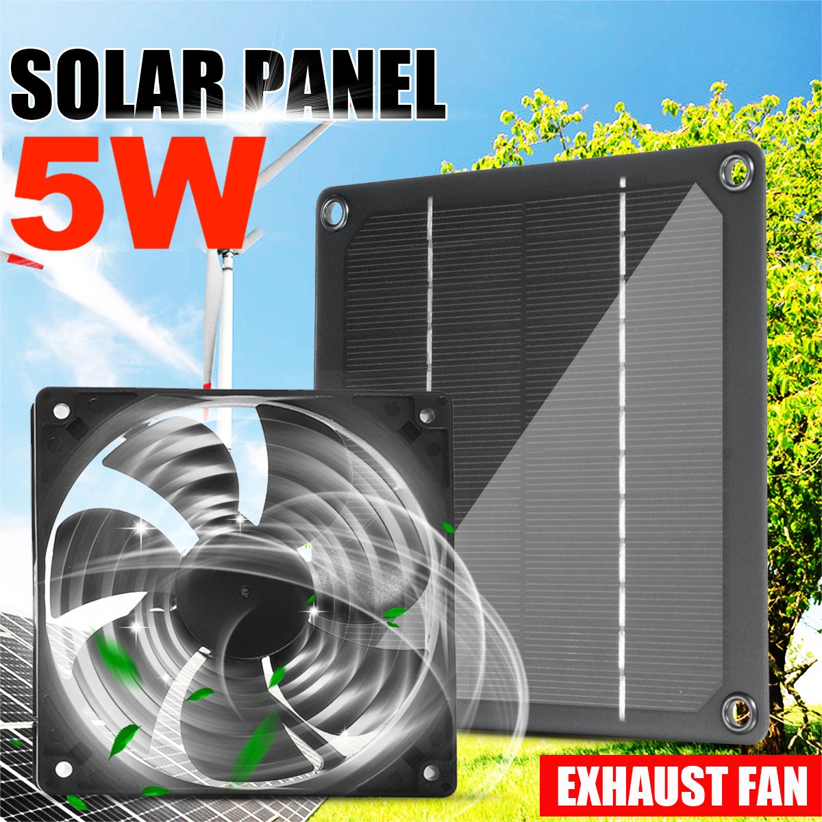 Solar Panel Powered Fan Mini Ventilator For Pet Chicken House Greenhouse Car 5W