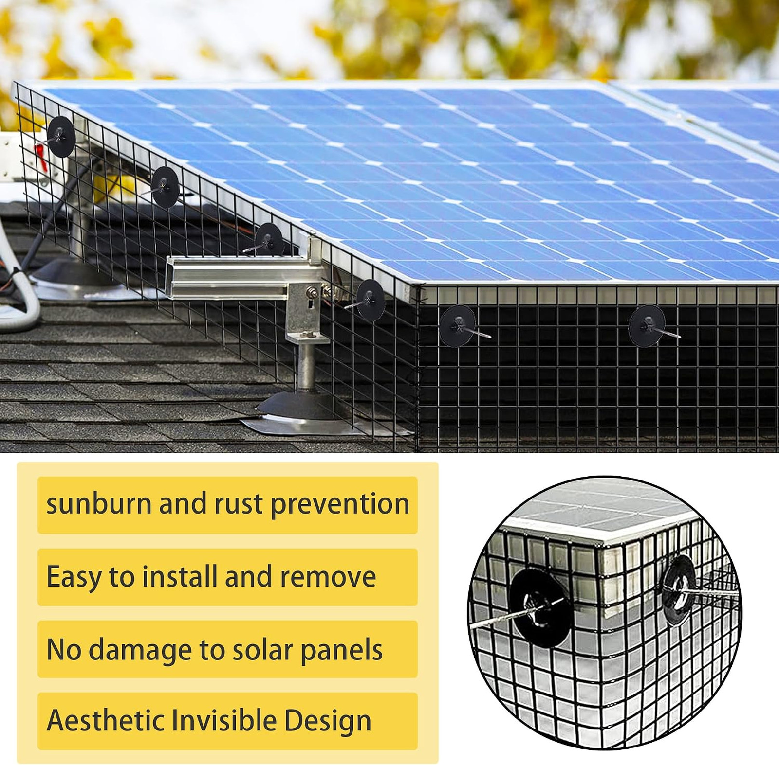 Solar Panel Bird Mesh Clips Aluminum J-Hook and Washer 50 Sets No Drill Critter