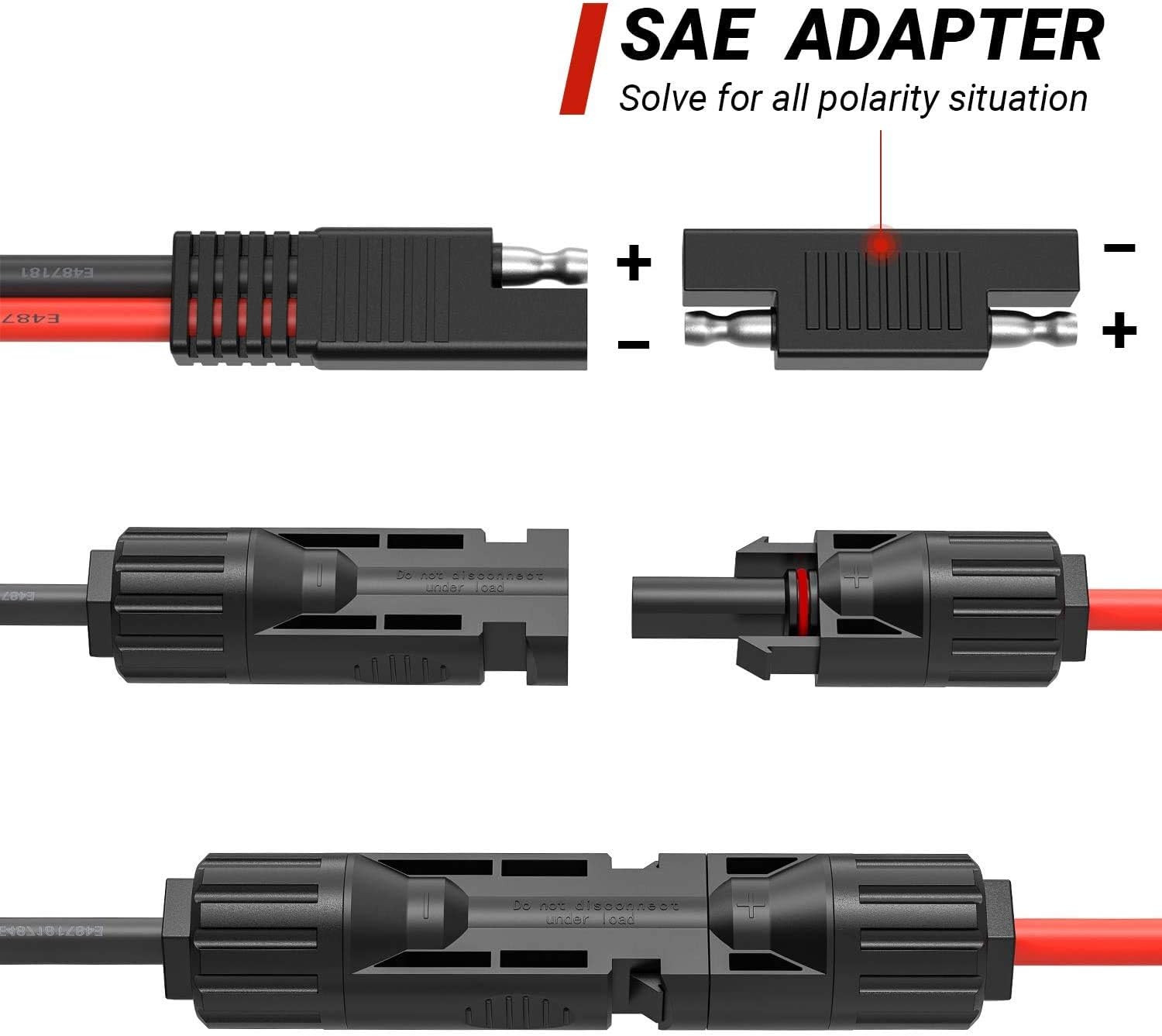 Solar Panel to SAE Adapter with MC4 Connector Extension Cable 10AWG for Easy Con