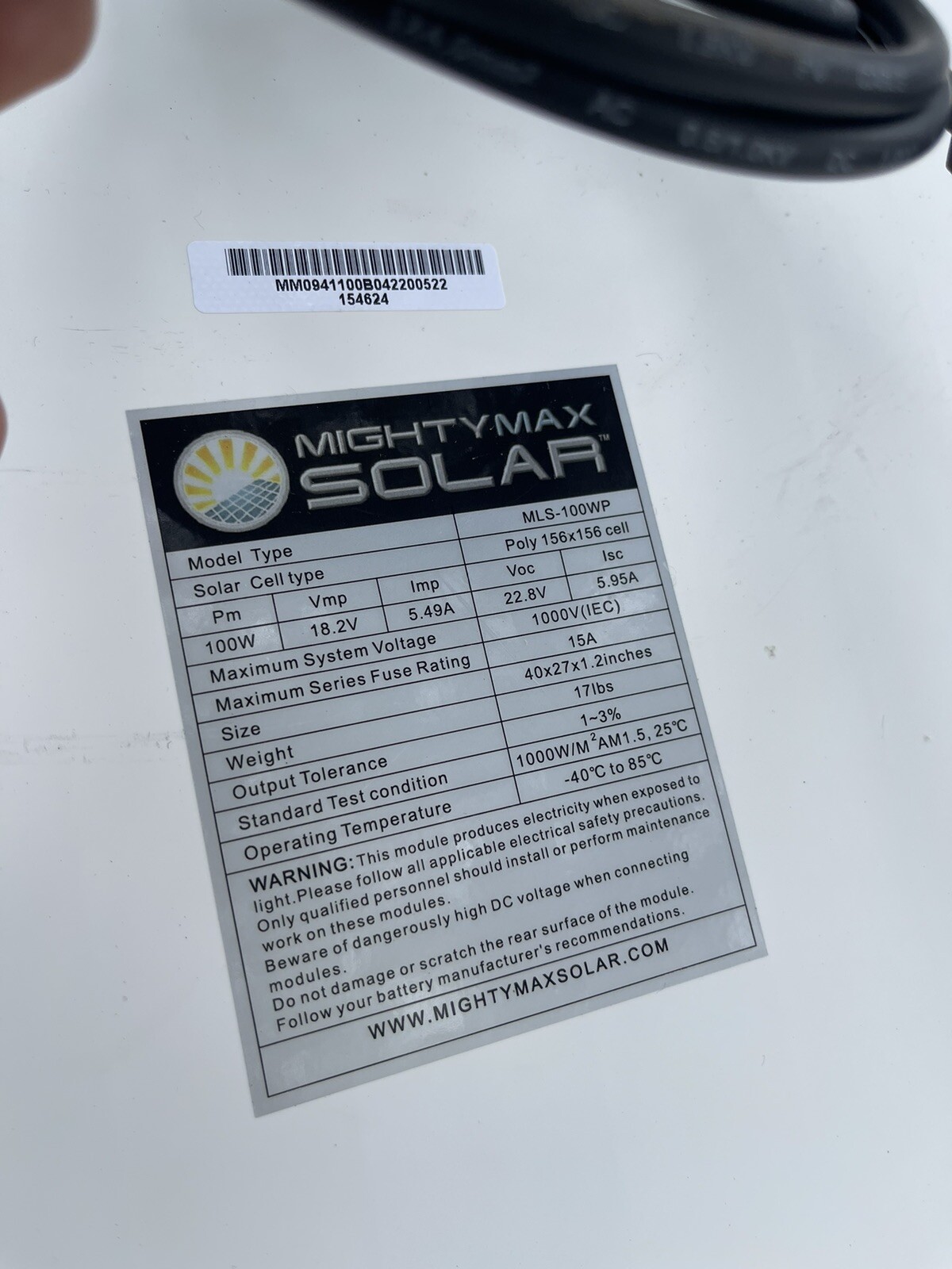 Mighty Max 100 Watt 12 volt polycrystalline off grid solar panel