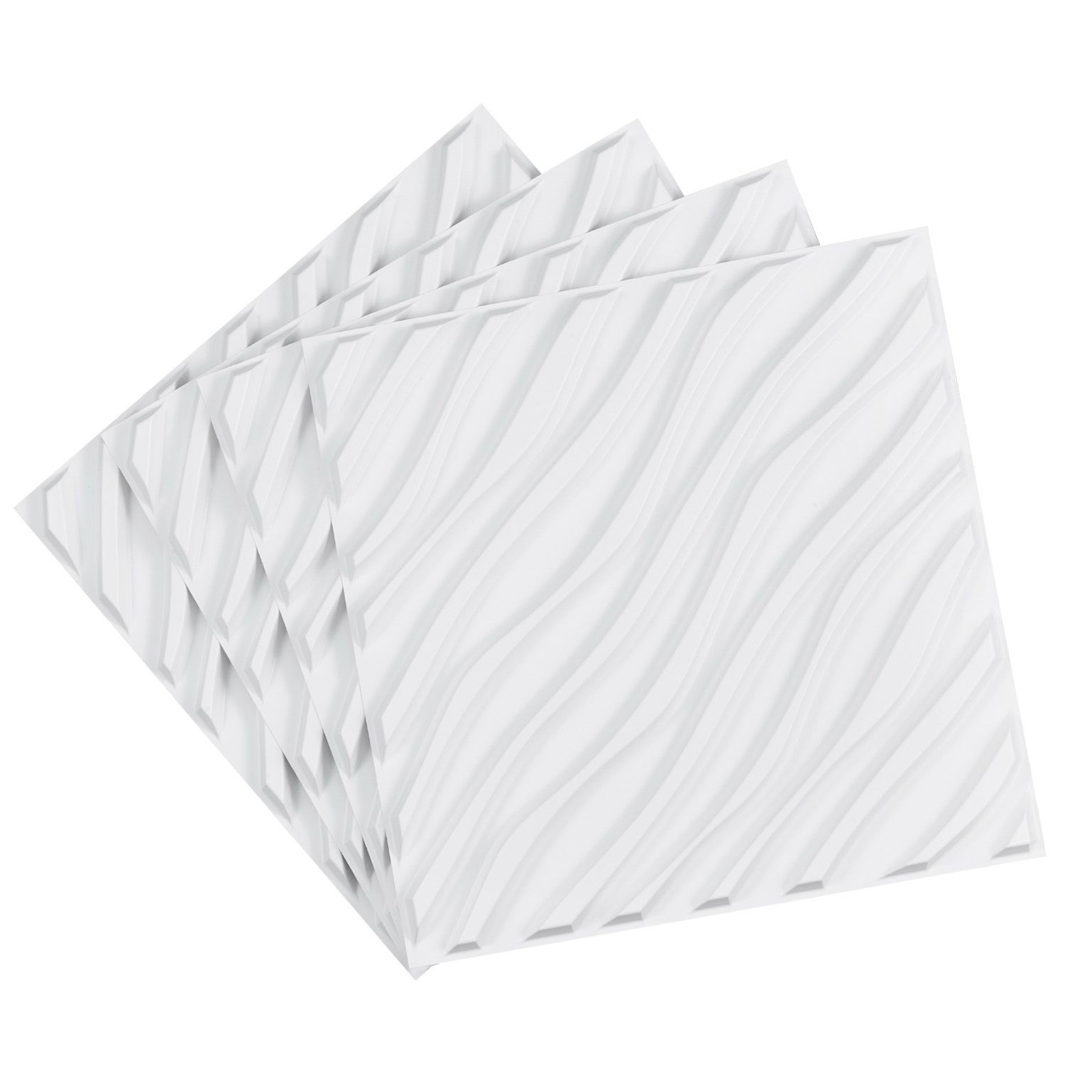 3D Wall Panels, 12 – Pack 19.7 x 19.7 in PVC Modern Art Minimalist Wave Tiles