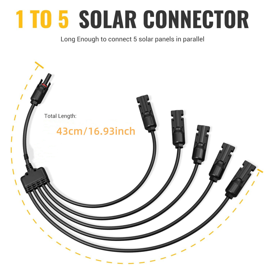 1 Pair 5 to 1 Solar Panel Splitter 4 Way 1000V Parallel Connectors IP67 Waterpro