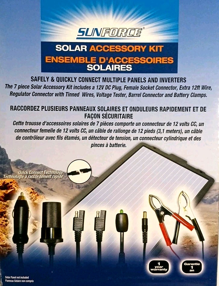 Sunforce 7 Piece Solar Accessory Kit 12V DC Plug Battery Clamps Inverters