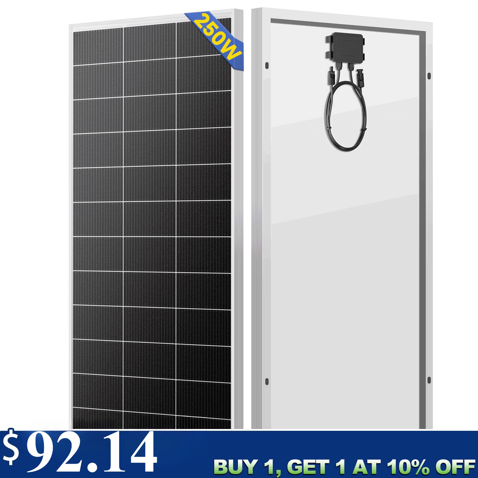 12V 250W Watt Mono Solar Panel Power RV Camping Home Boat Camp Off Grid 12BB New