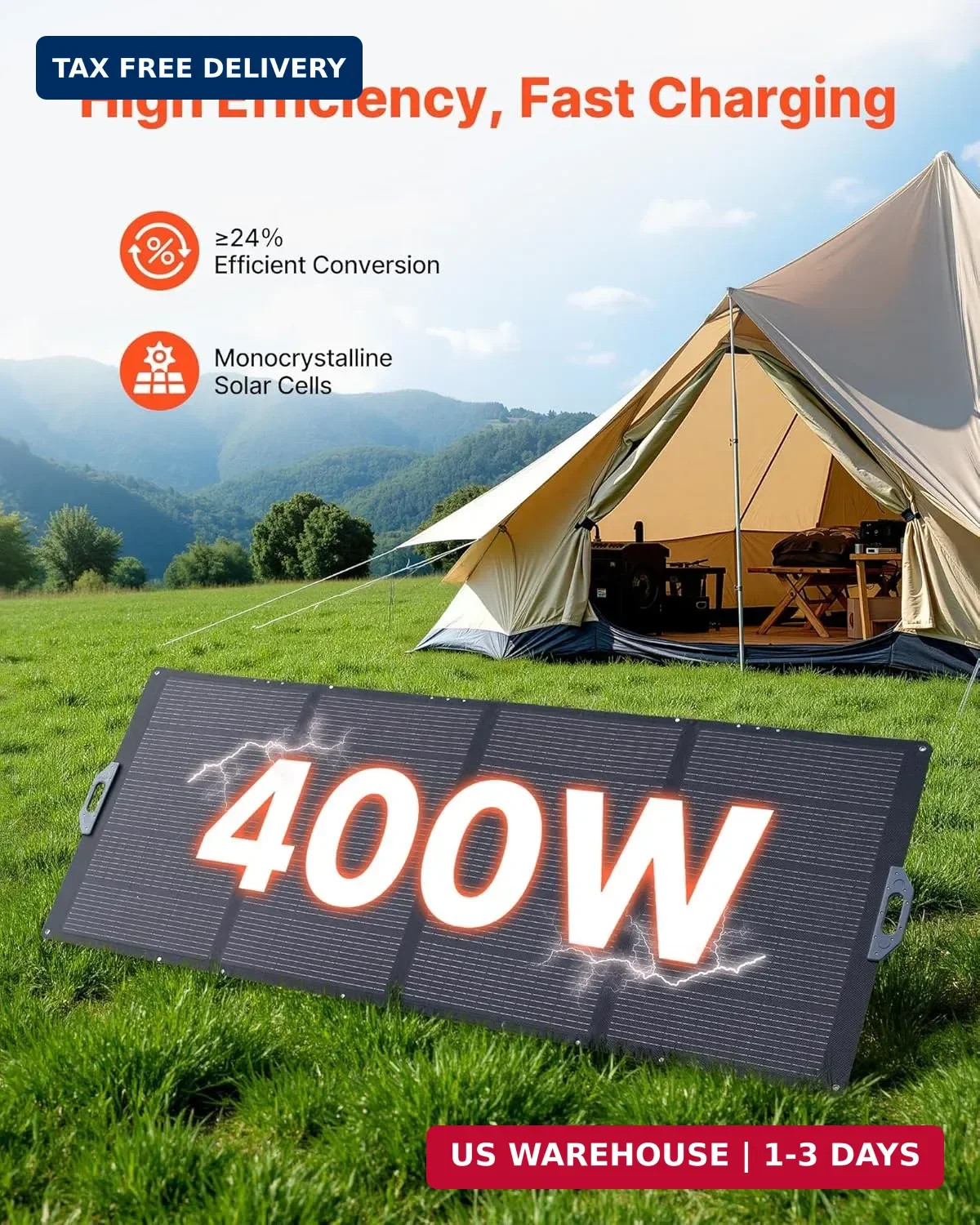VEVOR 400W Foldable Solar Panel, 24% High-Efficiency Portable Monocrystalline So