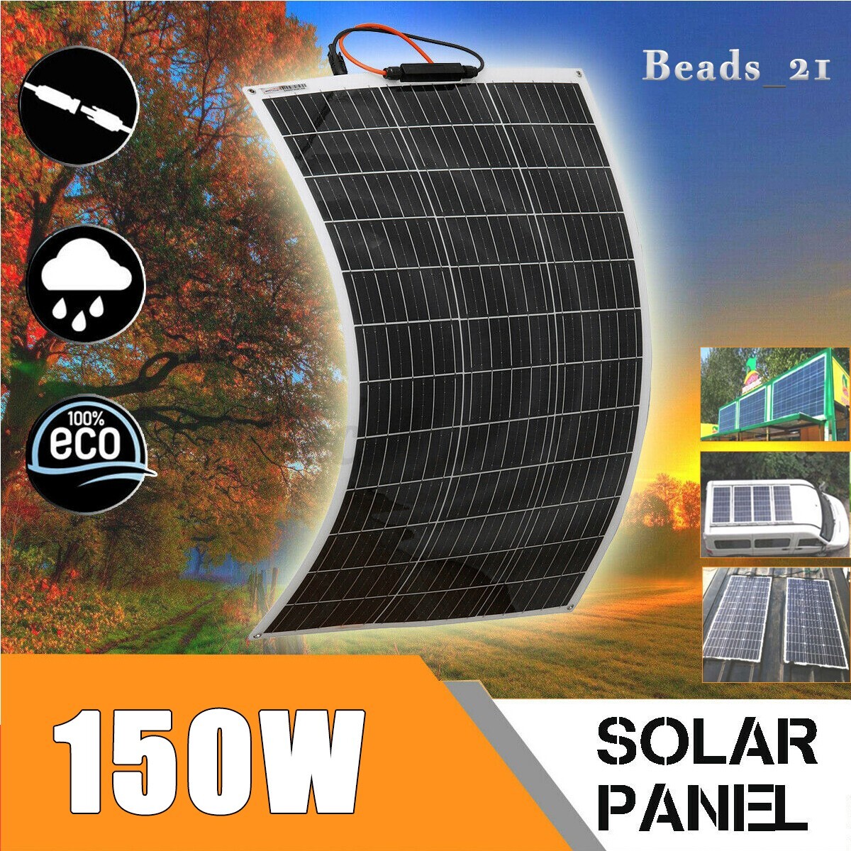 150W Flexible Solar Panel Module Battery Charger Kit Outdoor RV Marine Car 18V