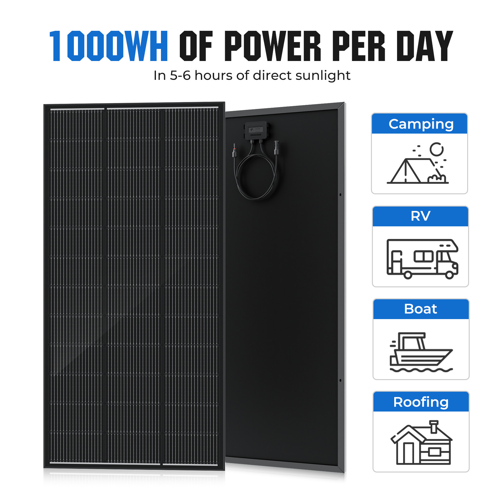 200W Watt Solar Panel N-Type Mono 12V 18BB Home RV Boat Camping PV Off Grid