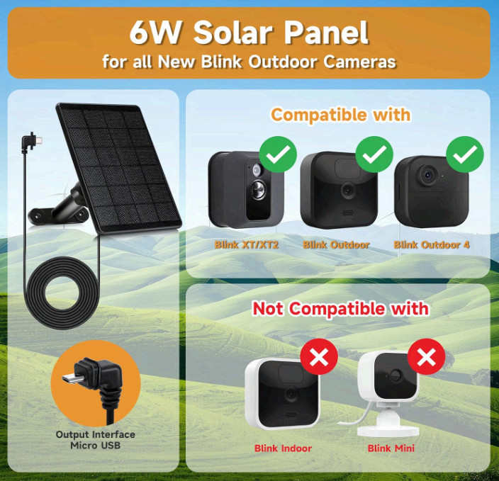 4-Pack 6W Solar Panel for Blink Outdoor 2K+/4/3 XT3 XT2/XT,10ft Waterproof