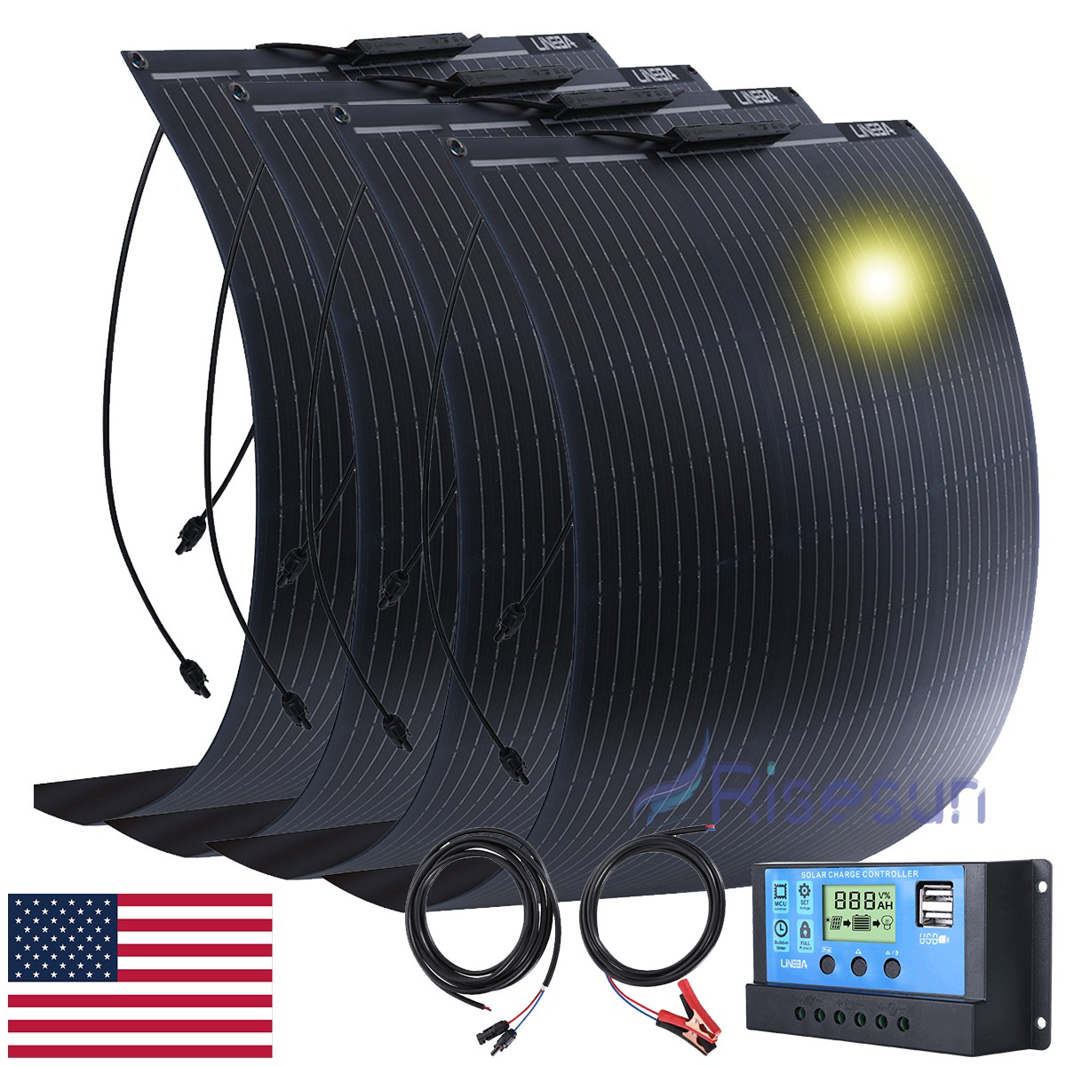 200W 400W Watt Mono Solar Panel Kit 12V Battery Charger RV Home Off-Grid Boat US