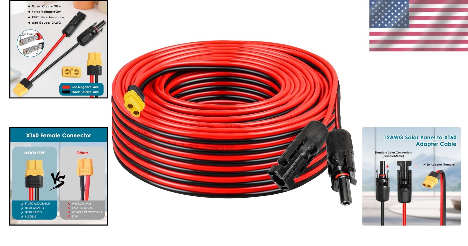 Waterproof & Dustproof 75FT XT60 Solar Cable – Perfect for Emergency Power Needs