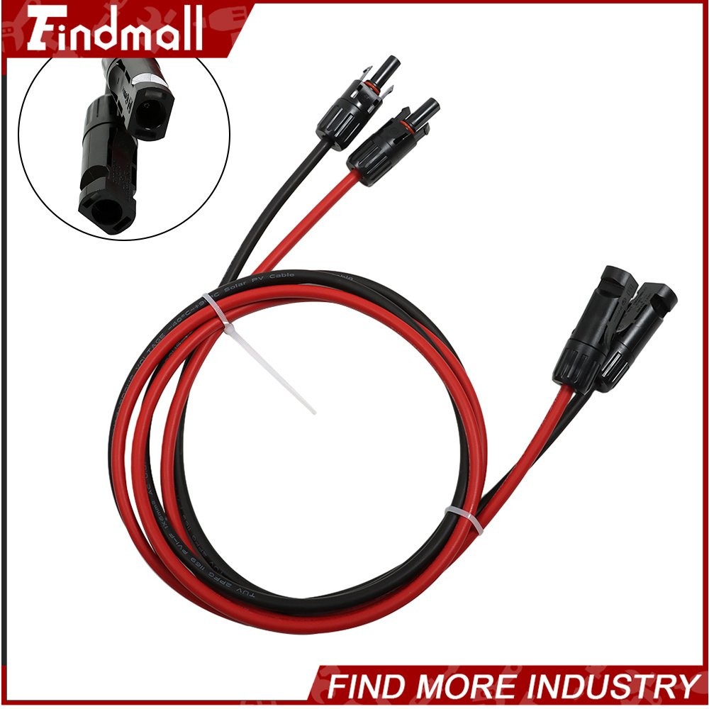 Findmall 1 Pair 5ft 10AWG Black + Red Solar Panel Extension Cable Wire Connector