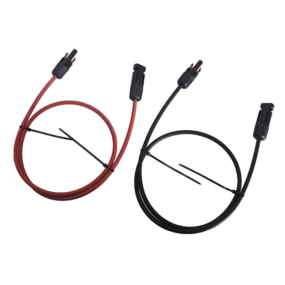 1 Pair 3 Feet Black + Red 10 AWG Solar Panel Extension Cable Wire Connector