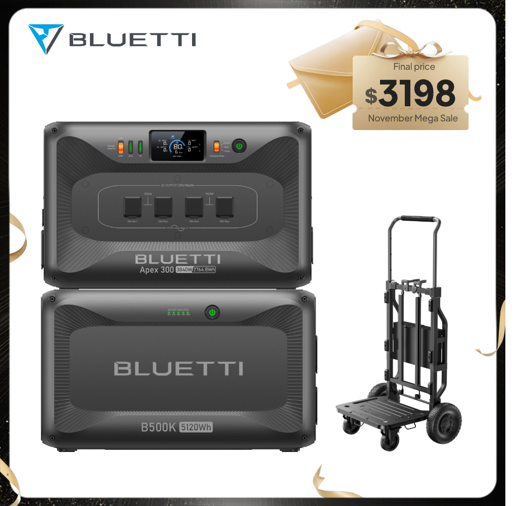 BLUETTI Apex 300+B500K+Foldable Trolley 3840W 7884.8Wh Power Station for Backup