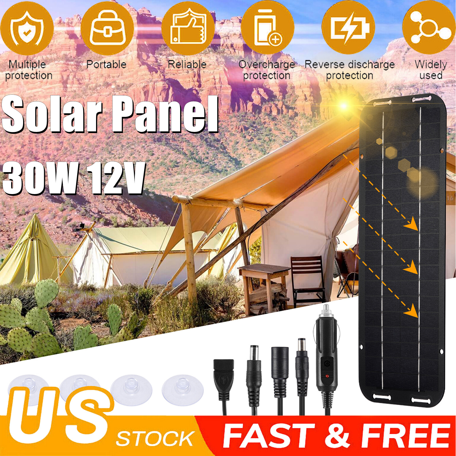 30W Solar Panel Kit 12 Volt Trickle Charger Battery Charger Maintenance Boat Car