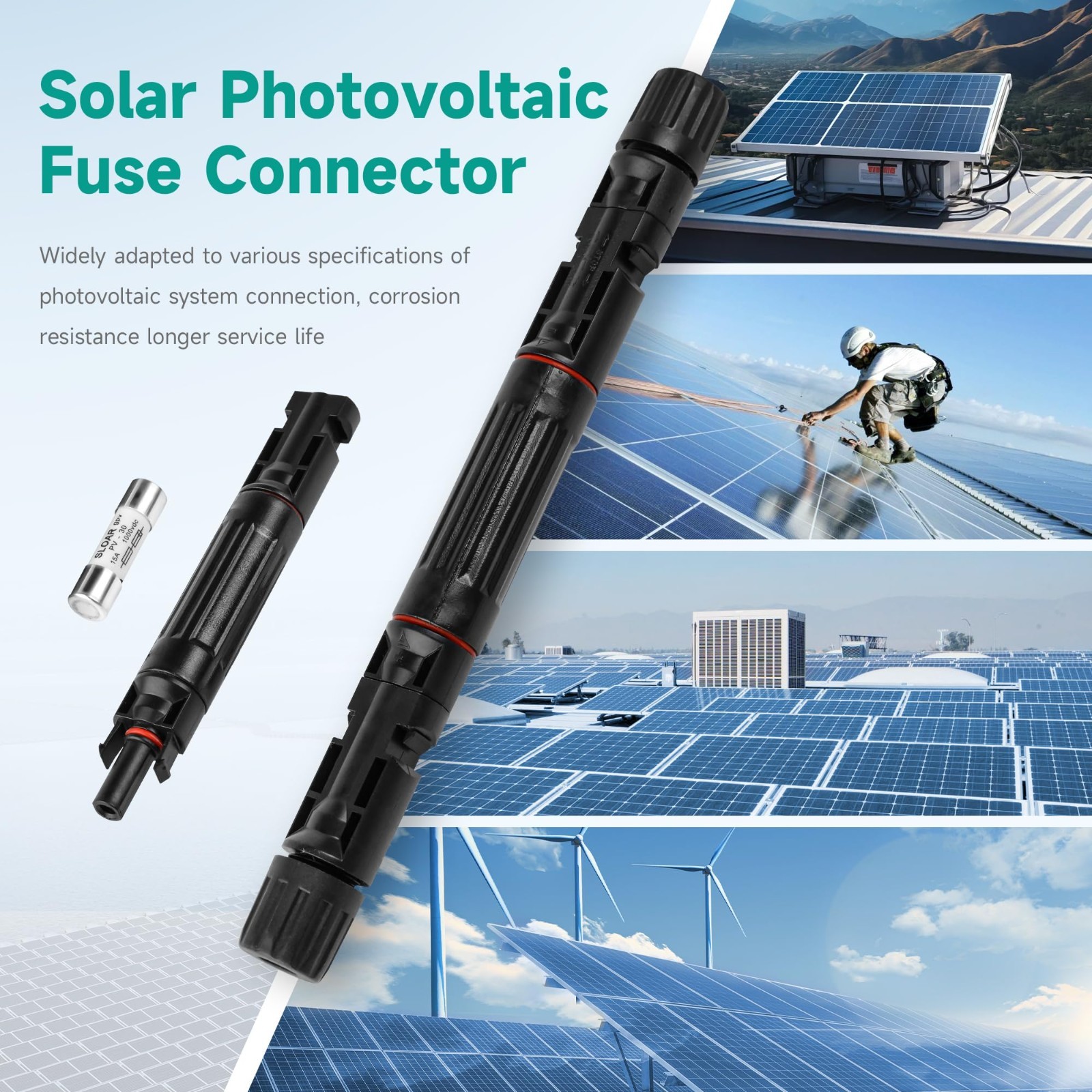 15A 1000V Solar Fuse Holder IP67 Inline Connectors for PV Panel – 2 Pack
