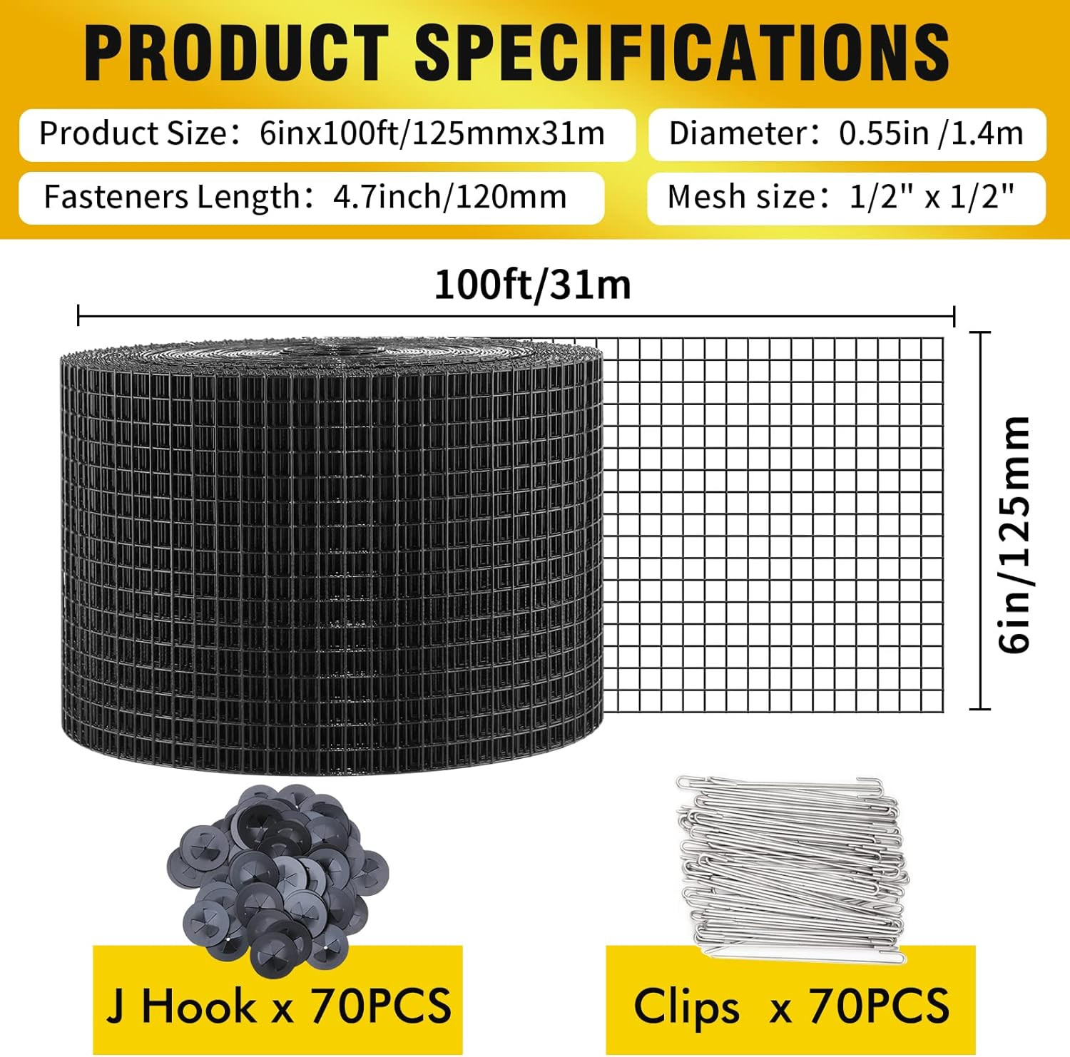 6In X 100Ft Solar Panel Bird Guard,Solar Panel Roof Protection Net 1/2Inch Mesh
