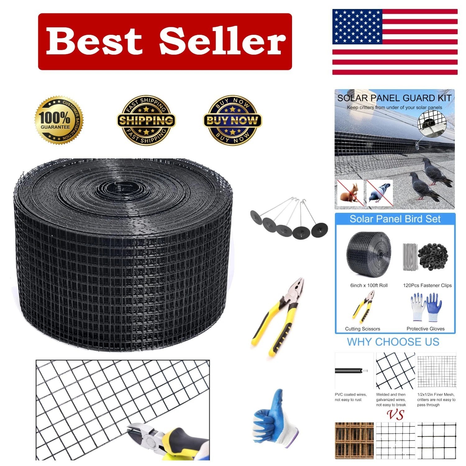 Solar Panel Guard, 6in X 100ft PVC Coated Critter Guard Roll Kit for Solar Pa…