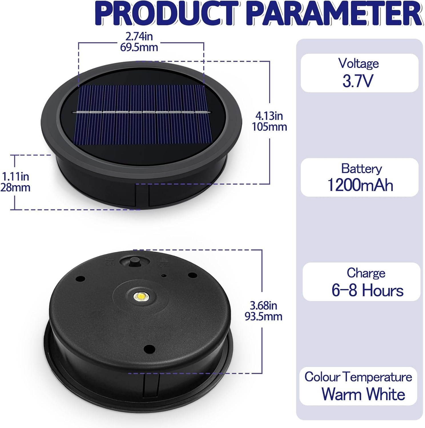 Akynite 2-Pack Large Solar Light Replacement Top, 4.13 Inch Outdoor Solar Panel