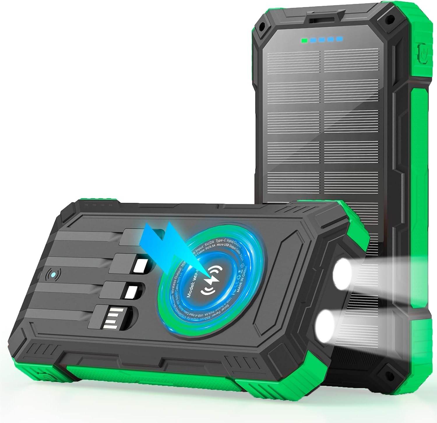 Solar Power Bank 49800mAh, Wireless Portable Charger, 22.5W QC3.0 Fast Charging