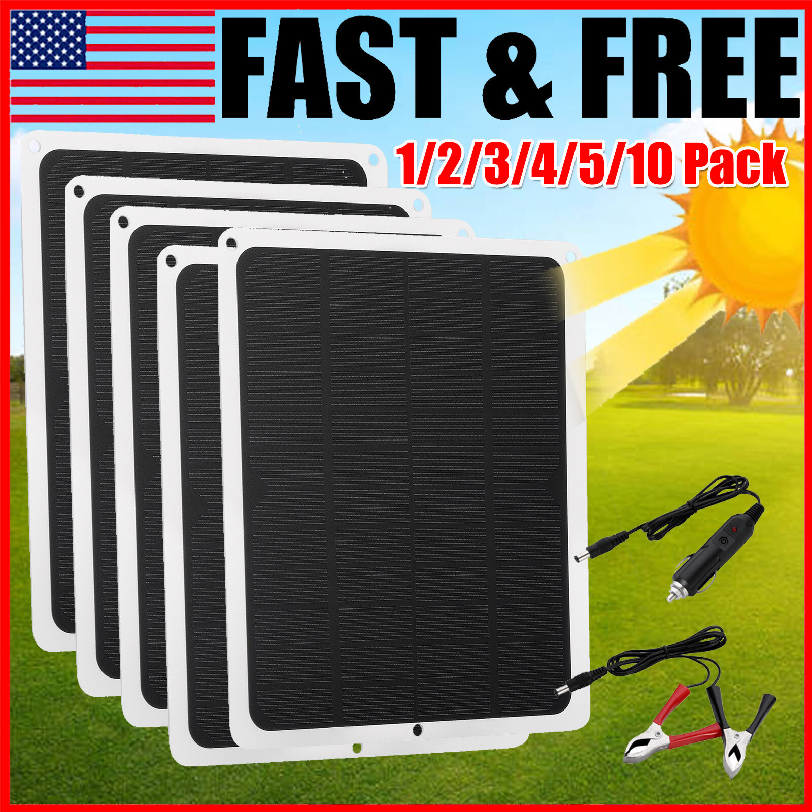 20W Solar Panel Trickle Charger Battery Charger Kit Maintainer Boat RV Car Lot