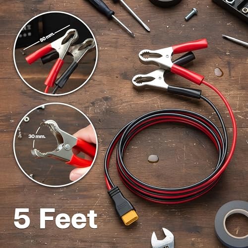 XT60 Connector Cable with 12V DC Battery Alligator Clips Battery 12AWG / 5FT