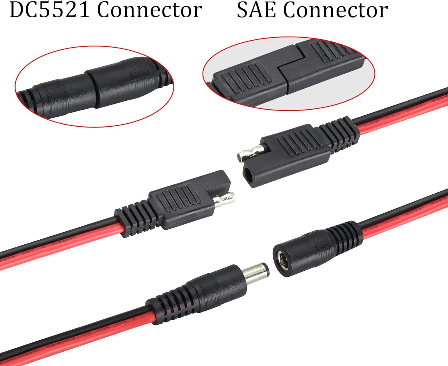 2Pack SAE to DC Adapter Cable SAE Plug to DC 5.5mmx2.1mm Male Connector Cables w