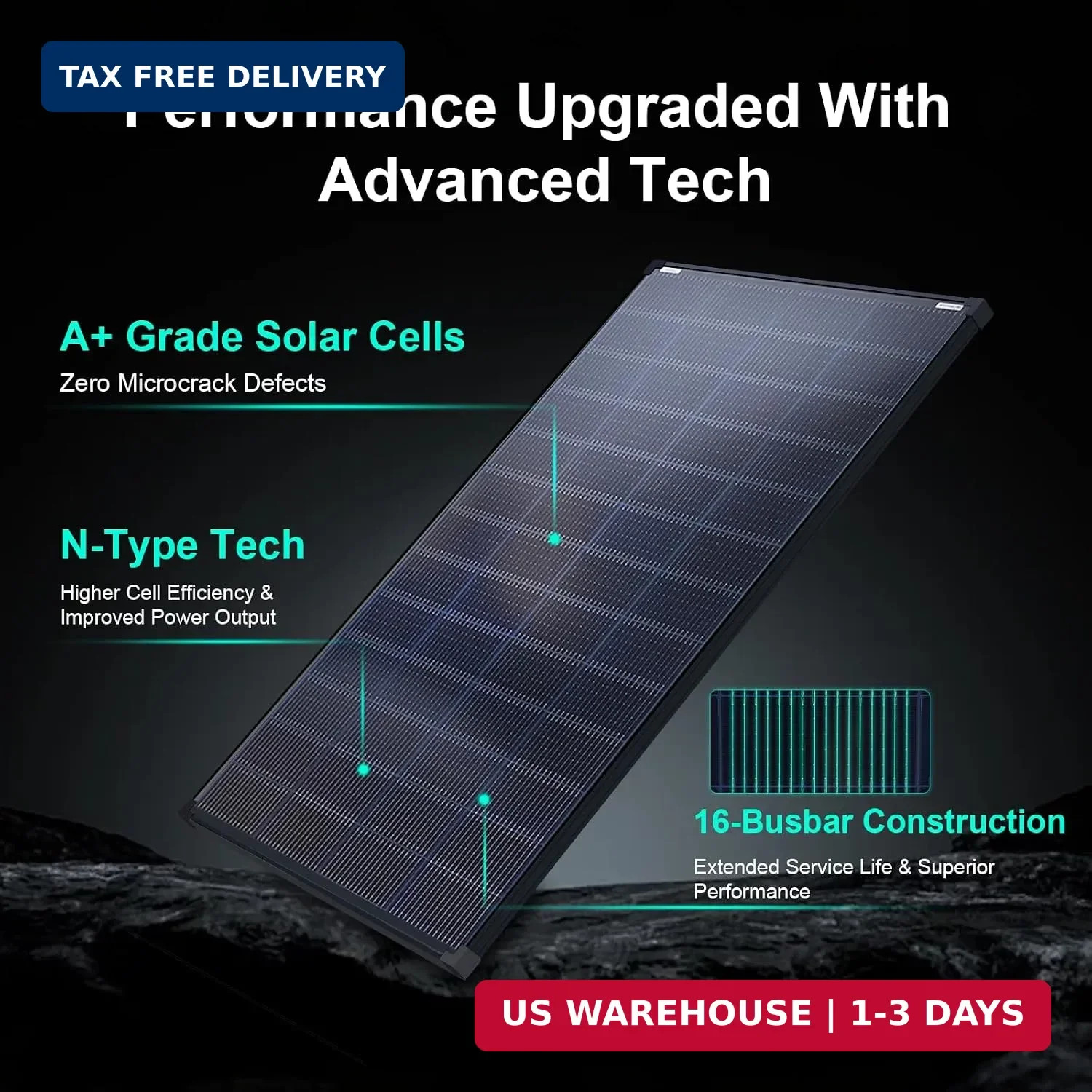 200 Watt Solar Panels N-Type 24 Volt 200W Solar Panel 16BB 25.6% High-Efficiency