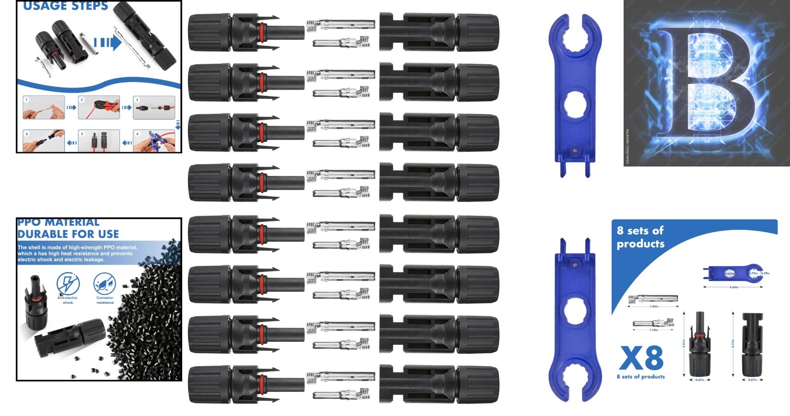 16 PCS Waterproof Solar Panel Connectors: 1000V 30A for Safe Energy Solutions